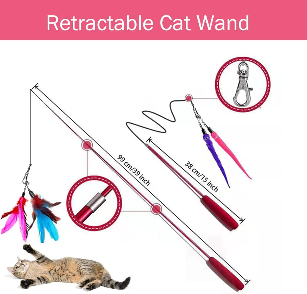 Retractable Cats Feather Wand Toy, Interactive Cat Toys for Cat Exercise