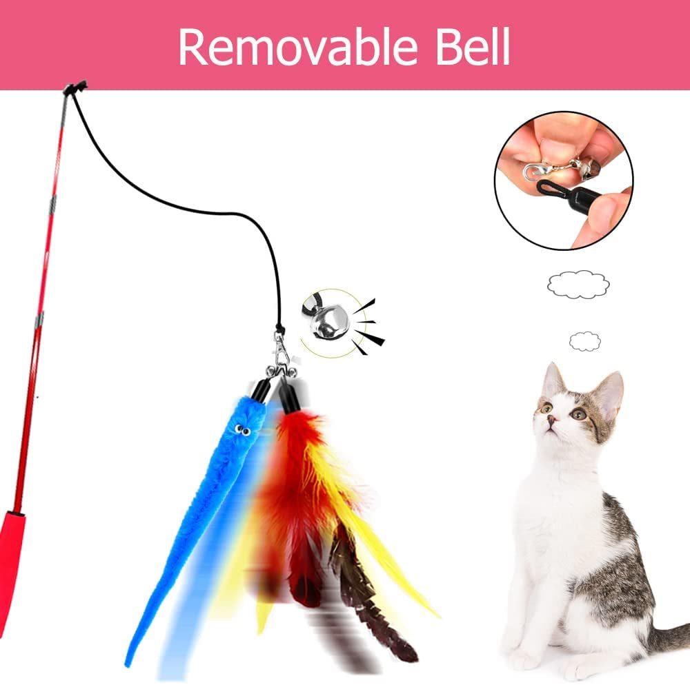 Retractable Cats Feather Wand Toy, Interactive Cat Toys for Cat Exercise