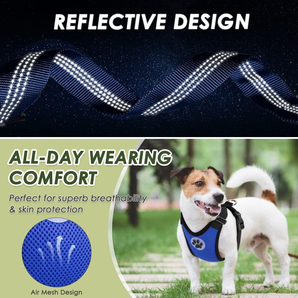 Dog Seat Belt - Adjustable Dog Car Harness for Large, Medium & Small Dogs, Soft Padded & Breathable Mesh Dog Seatbelt with Car Vehicle Connector Strap (Blue, Medium)