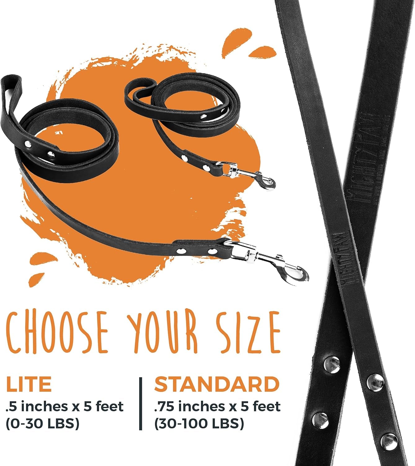 Leather Dog Leash - Genuine Material Leather Leashes for All Pet Sizes - Pet Lead - 5 Ft Premium Quality - Soft Material - Black