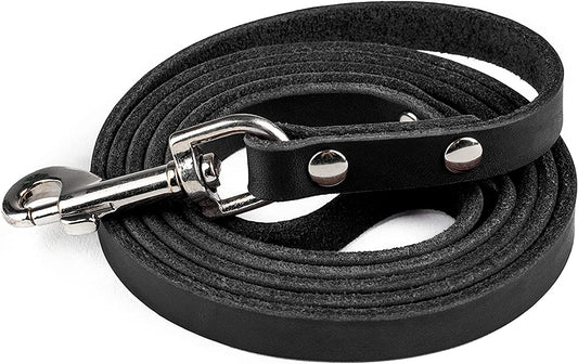 Leather Dog Leash - Genuine Material Leather Leashes for All Pet Sizes - Pet Lead - 5 Ft Premium Quality - Soft Material - Black