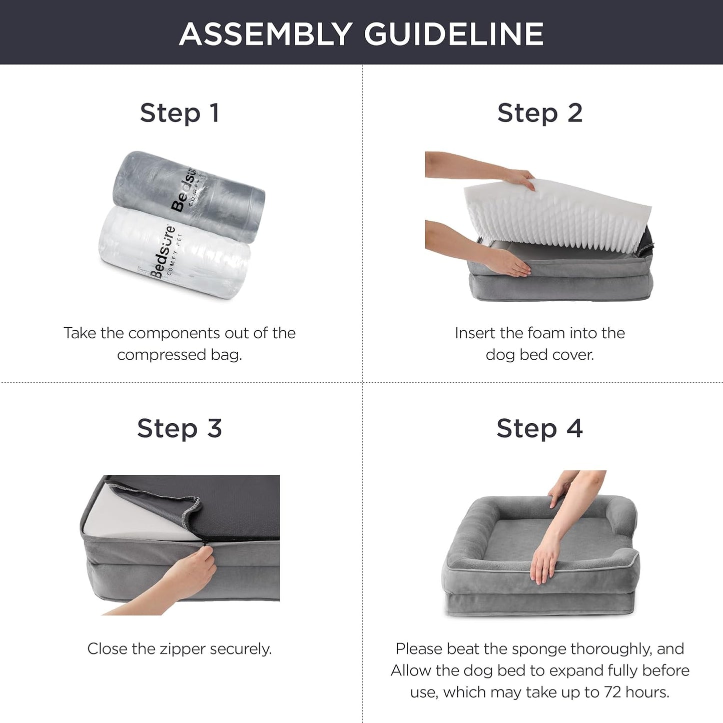 Orthopedic Dog Bed for Medium Dogs - Waterproof Dog Sofa Beds Medium, Supportive Foam Pet Couch Bed with Removable Washable Cover, Waterproof Lining and Nonskid Bottom, Grey, 28"X23"X6.5"