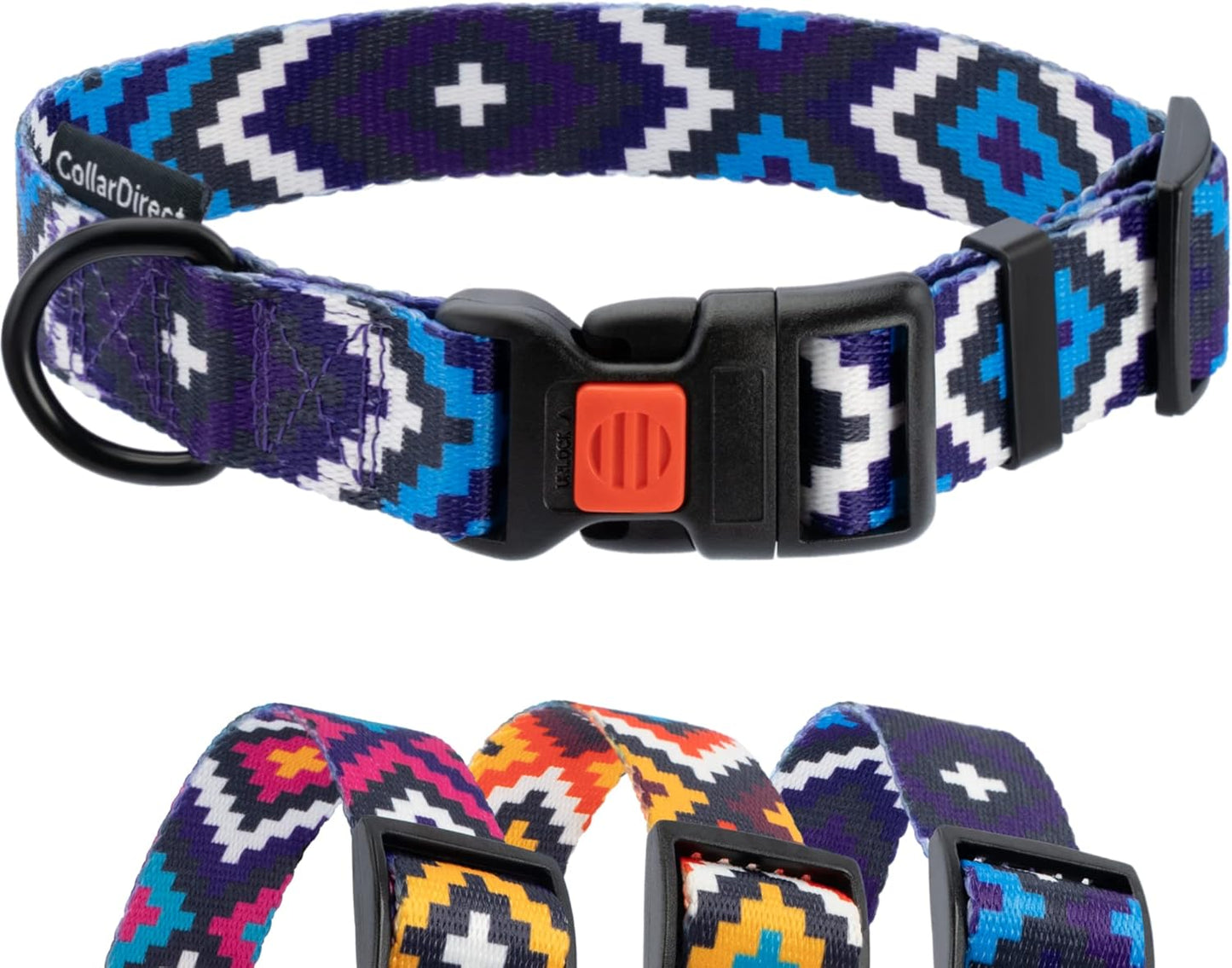 Aztec Dog Collar Adjustable Nylon Tribal Pattern Geometric Pet Collars for Dogs Small Medium Large Puppy (Ethnic Teal, Neck Fit 10"-13")