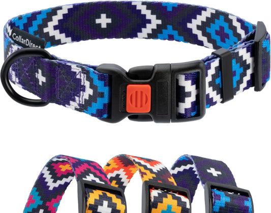 Aztec Dog Collar Adjustable Nylon Tribal Pattern Geometric Pet Collars for Dogs Small Medium Large Puppy (Ethnic Teal, Neck Fit 10"-13")