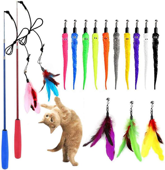 Retractable Cats Feather Wand Toy, Interactive Cat Toys for Cat Exercise