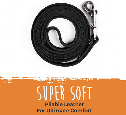 Leather Dog Leash - Genuine Material Leather Leashes for All Pet Sizes - Pet Lead - 5 Ft Premium Quality - Soft Material - Black