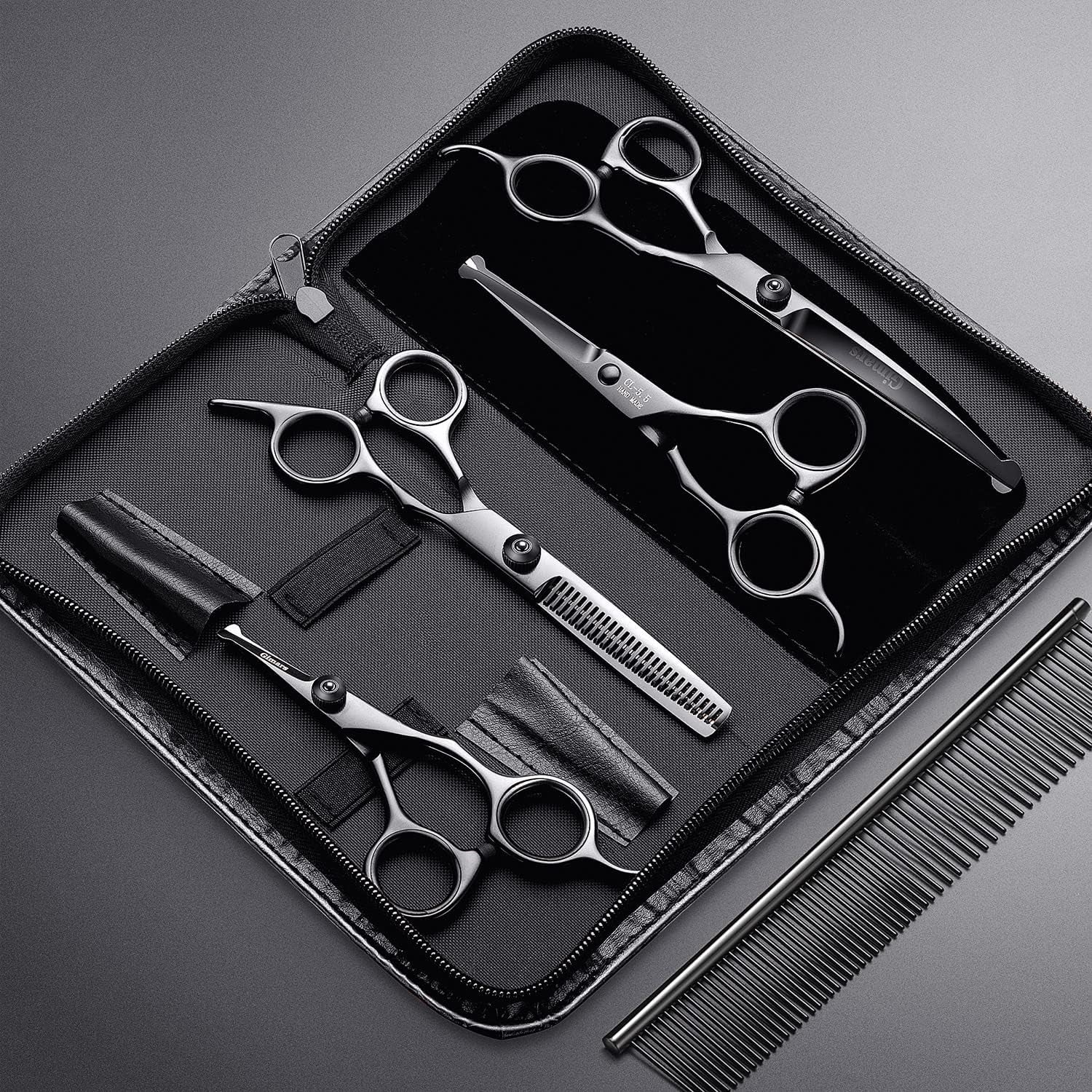 7Inch Professional 4CR Stainless Steel 6 in 1 Grooming Scissors for Dogs with Safety round Tip, Heavy Duty Titanium Coated Pet Grooming Scissor for Dogs, Cats and Other Animals